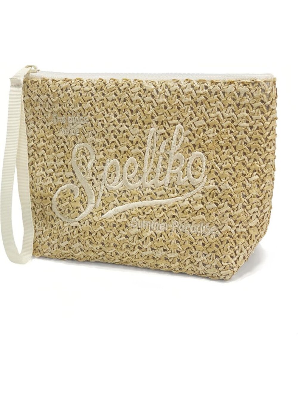 Handwoven Straw Makeup Bag with Wrist Strap | Compact Travel Cosmetic Pouch